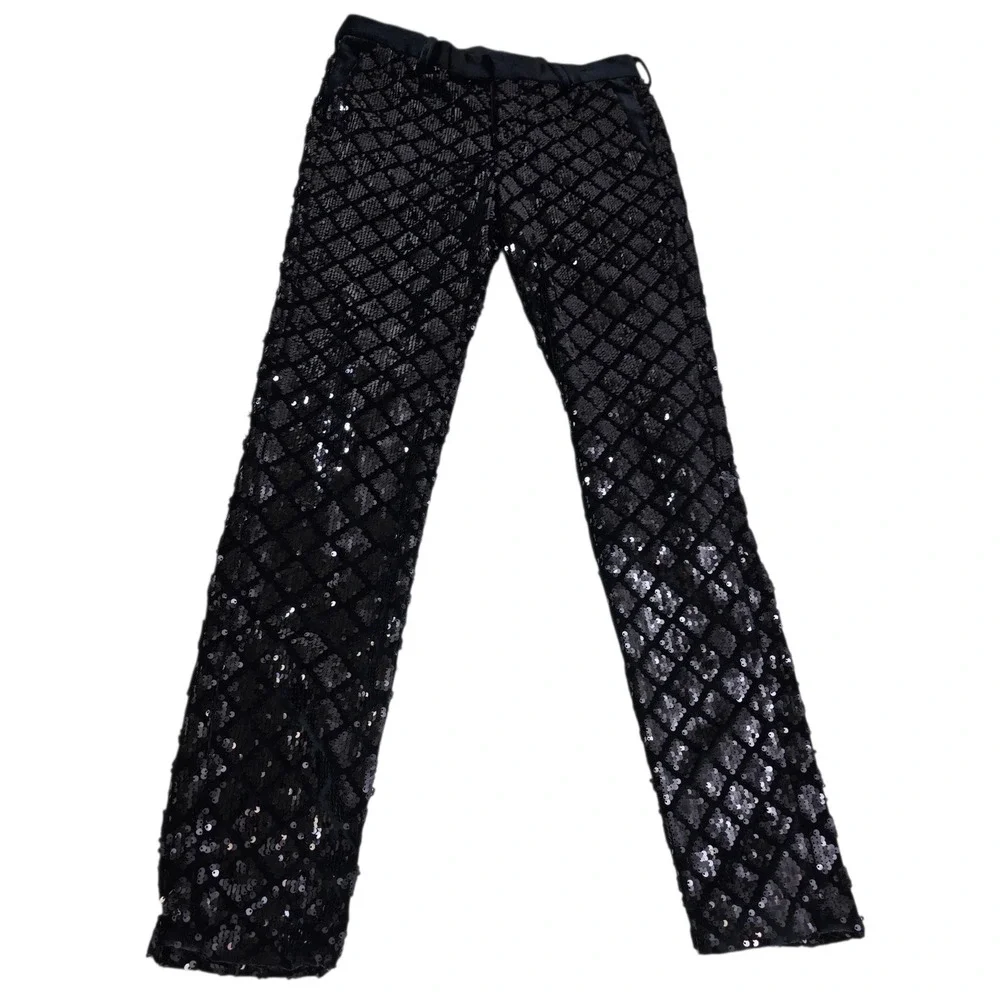 ASOS Design Suit Mens 38/31 Black Sequin Velvet Shawl Lapel Belted Luxury Disco